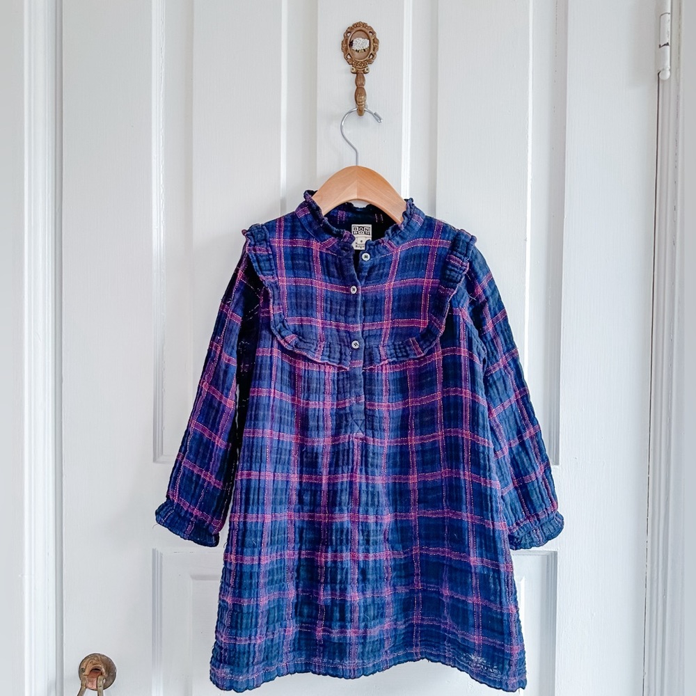 Plaid Long-Sleeve Kids Dress